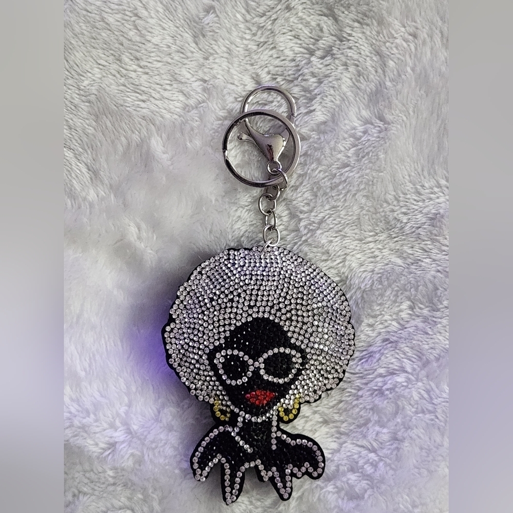 Chic Woman Black and White Rhinestone Keychain Bag Charm